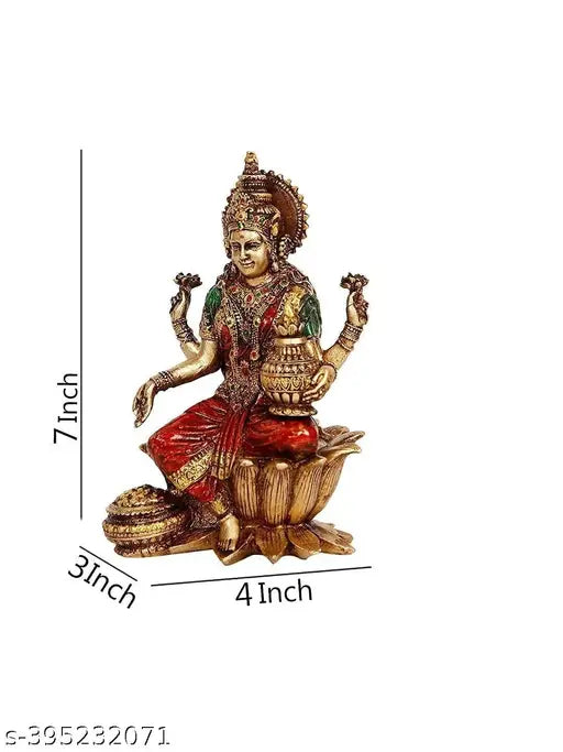Poly resin Lakshmi idol for Diwali pooja, metallic look, trending Indian gift (11cm x 17cm x 14cm)