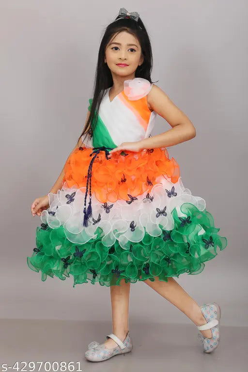 Tricolor frock with ruffled skirt, patriotic theme, special occasions attire