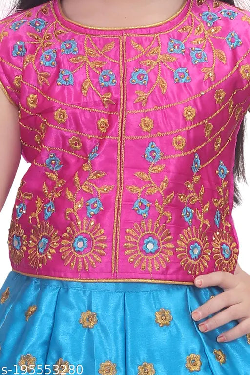 Chiffon and net kids lehenga choli, embroidered and solid pattern, sleeveless, 3-12 years sizes available, Indian traditional wear