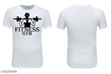White polyester gym t-shirt with sublimation printing, round neck, short sleeves for fitness and workout