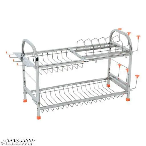 Stainless steel 2-shelf wall mount kitchen rack for organizing plates, bowls, and cutlery