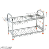 Stainless steel 2-shelf wall mount kitchen rack for organizing plates, bowls, and cutlery