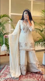Cream and gold kameez with matching dupatta set