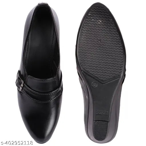 Black Velcro side slip-on office shoes, cushioned footbed and stylish party wear for women