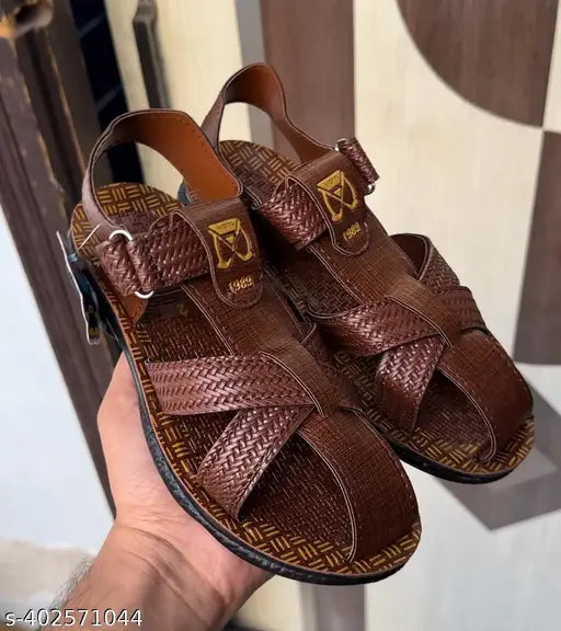 Leather brown casual men's summer sandals