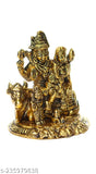 Golden Shiva family idol set with Lord Shiva, Ganesha, Nandi, and Kartikeya on a base