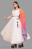 Sleeveless printed Georgette Chanderi cotton gown & dupatta, high-quality breathable women's kurti for college and office life, India
