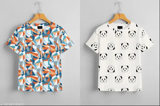 New Trendy Kalindri's Stylish Combo T-Shirt Collection: Round Neck Regular Wear Half Sleeves Strachable Digital Print T-Shirts & cartoon Prints T-Shirts for Ladies & Girls(Pack of 2)