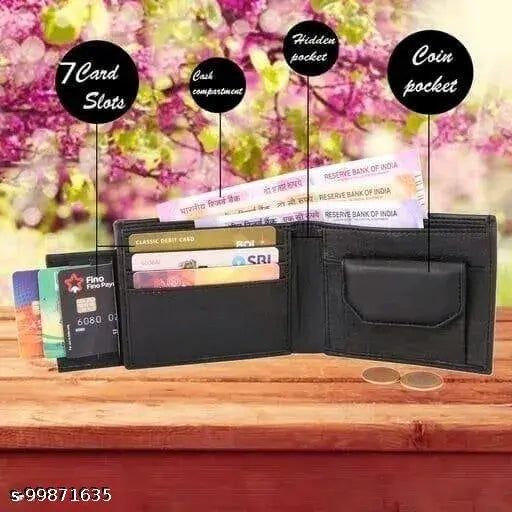 Solid faux leather card holder wallet, detachable and ultra slim for men, holds 2 compartments and coins, perfect for daily use in denim or formal trousers