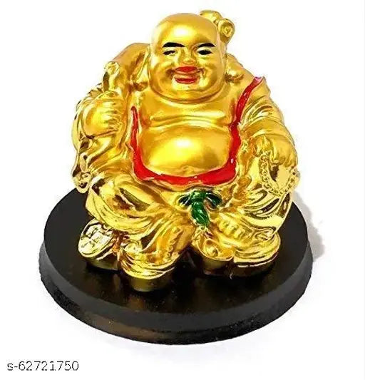 Handcrafted resin Laughing Buddha figure for Feng Shui, gold-toned, 7cm tall