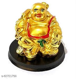 Handcrafted resin Laughing Buddha figure for Feng Shui, gold-toned, 7cm tall