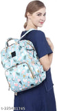 Light green unicon print diaper backpack, waterproof premium bag for mothers with 13 pockets and insulated milk bottle holders. Perfect for organizing baby essentials during travel