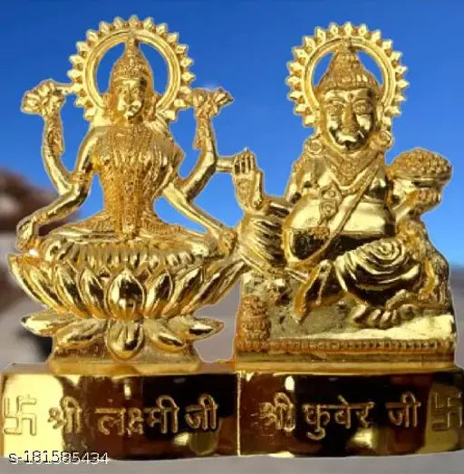 Graceful Metal Laxmi Kuber Idol, gold-plated diwali special, Hindu deities for worship and prosperous home decor
