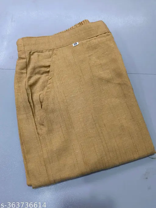Cotton trousers, brown, with side cross pockets, trendy style