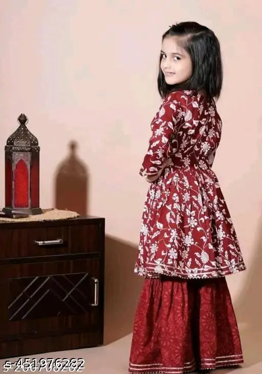 Embroidered rayon kids set with dupatta and bottomwear, various sizes from 5-12 years old, Indian origin