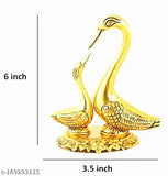 Golden oxidized white metal kissing duck decorative showpiece pair, Vastu-compliant swan statues, 6cm length, antique finish