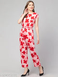 Crepe sleeveless printed women's jumpsuit, vibrant design from India