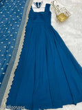 Classic Retro Georgette Gown, soft fox fabric, full-length churidar sleeves, embroidery sequin work, micro cotton inner, Indian handcrafted
