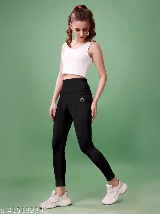 Black self-design net polyester active tights for women, high-waist gym yoga sports wear with 4-way stretchable fabric