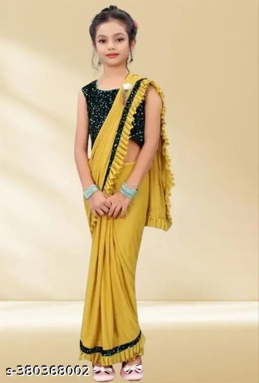 Striped net baby girl saree for party, wedding, and festival wear (3-4 years - 12-13 years), traditional Indian design
