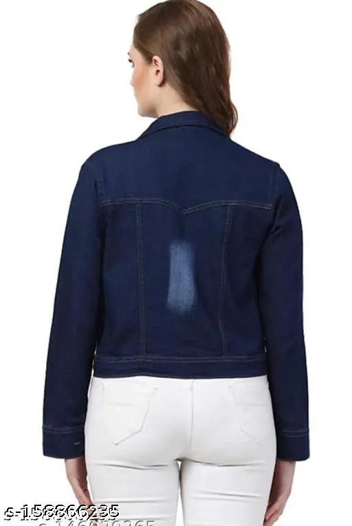 Denim waistcoat for women, classic feminine design with long sleeves, solid pattern, available in S, M, L, XL sizes