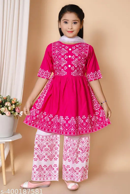 Cotton blend printed girls palazzo dress, single item for kids aged 0-12 years, Indian origin