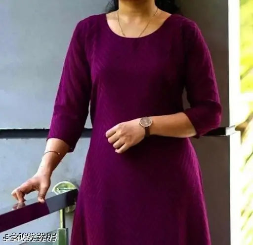 Georgette Zig Zag Design Long Kurti - Solid-colored Indian kurti with three-quarter sleeves and stylish cutouts, S (36in bust, 48in length), M (38in bust, 48in length), L (40in bust, 48in length)