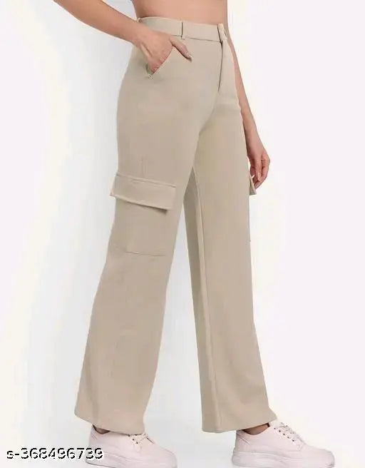 Khaki bell-bottom pants with four pockets