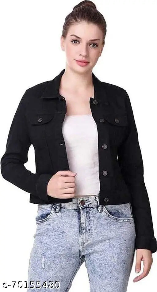 Trendy denim plane full sleeve cotton jacket & waistcoat, solid women's/girls'/ladies' clothing in India