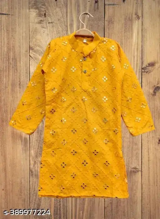 Blue cotton boys kurta with full sequin embroidery mirror work ethnic wear, 1-2 years size