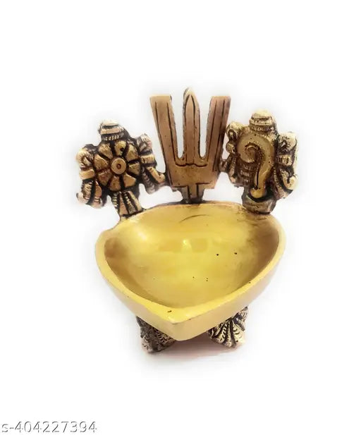 Brass Shankh Chakkar Diya (Deepak), traditional Indian temple decor, 250g