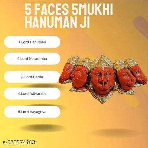 Panch Mukhi Hanuman Ji poly resin idol, Indian mythology for home protection & blessings. Each mukhi symbolizes specific energies: Lord Hanuman, Narasimha, Garuda, Adivaraha, Hayagriva