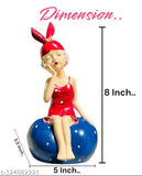 Modern red girl figurine on outdoor living room decorative stone statue. Dimensions: 8 inches height, 6.5 inches width, 3 inches depth