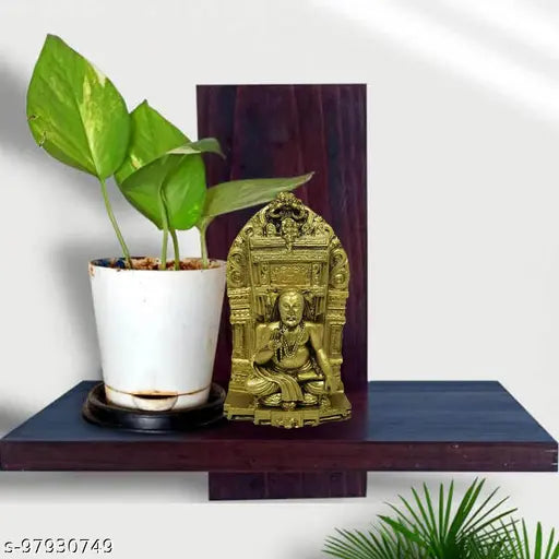 Gold antique finish JRG Ragavendra Swamy idol figurine (8cm x 5cm x 14cm), Indian handcrafted poly resin statue for home decor or gifting