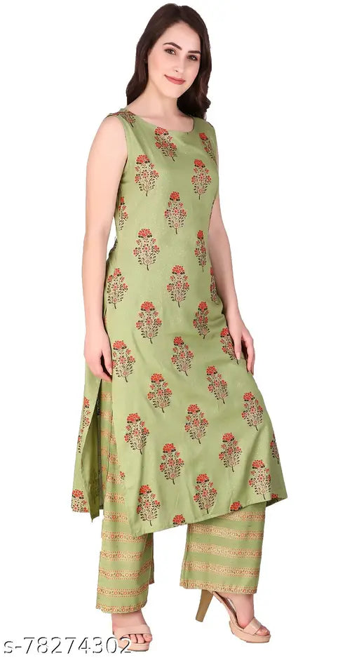 Rayon sleeveless kurta set with printed net palazzos, blue Indian outfit for women's fashion