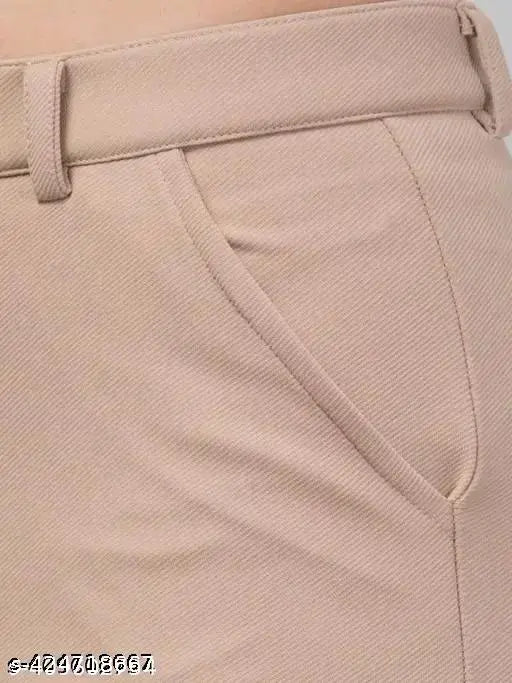 Comfy cotton-lycra solid net trousers for women, ideal for casual & party wear. Deep side pockets, belt loops, and buttoned waistband. Full-length cargo pants in box packet, versatile and stylish. Indian made
