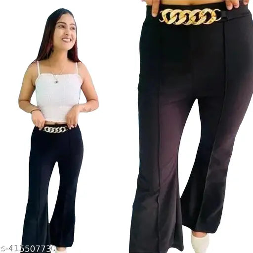 Viscose Rayon women's trouser pant, solid pattern, both-side pockets, stretchable, size XS-XL, India origin