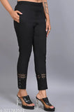 Cotton lycra lace jeggings/joggers/plazzo pant for women, soft, stretchable, side button design, India-origin, fashionable comfort wear with side pockets