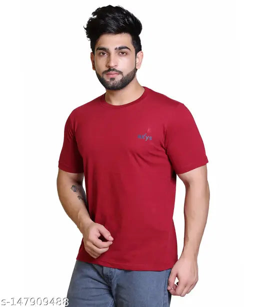 Polycotton men's crew neck t-shirt, half sleeve activewear - Indian origin, printed pattern, M to XXL sizes