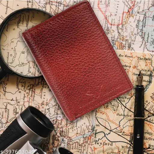 Pure leather men's RFID wallet, 8 card slots, 2 cash compartments, 2 secret sections. Classic, durable, and modern accessory perfect for gifts. Solid brown color, 10 cm x 8 cm size, enhances corporate & casual looks. Made in India