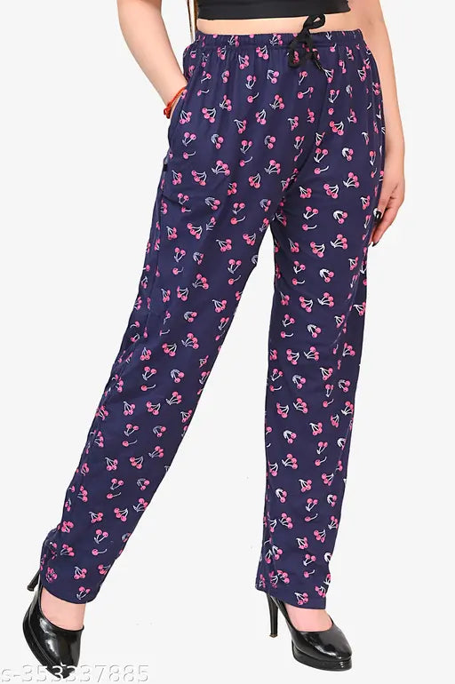 Pink floral cotton stretch pants