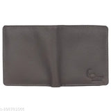 Gray genuine leather RFID-blocking wallet for men, contains 3 compartments and a full-length cash slot. Gift boxed, made in India