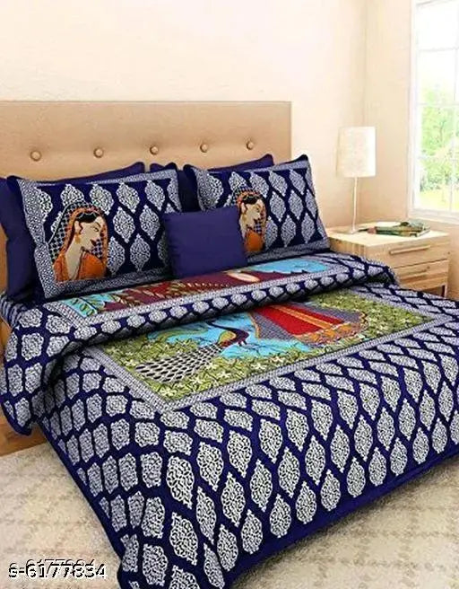 Cotton bedsheet with 2 pillow covers, 140 thread count, single size from India