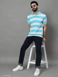 Unisex cotton blend polo collar striped T-shirt, short sleeves with pocket on chest, size M-XXXL