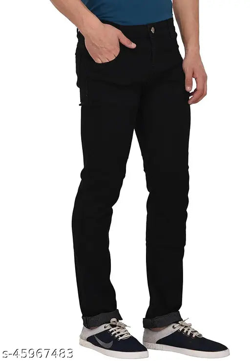 Black slim fit men's jeans, dark wash denim