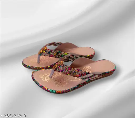 Synthetic leather slip-on VSsva women's multi flat slippers, India-made
