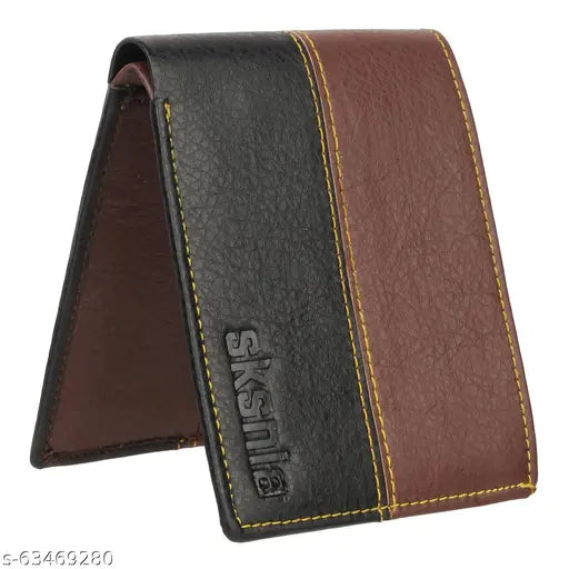 Faux leather black men's wallet, fancy colorblock design for daily use. Classic, stylish accessory perfect for travel and formal or casual occasions. Ideal gift for men. Indian origin