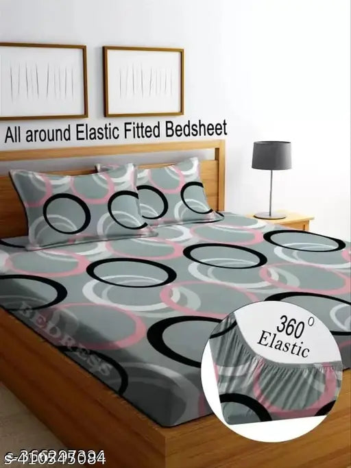 Geometric-print superfine cotton double queen fitted bedsheets, ideal for adult summers. Made in India