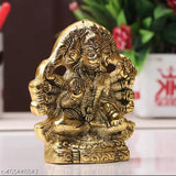 Gold Panchmukhi statue of Hindu deity Lord Hanuman, with a small stand for wall mounting
