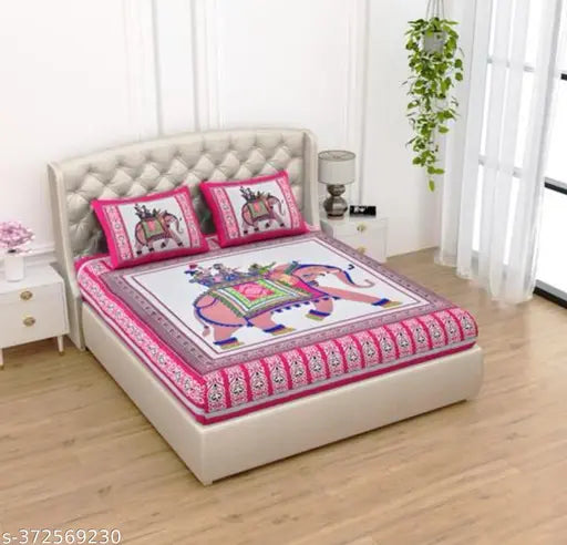 180 tc Pure Jaipuri Double bed Cotton Bedsheet Combo of 1 Bedsheet And 2 Complementary Pillow Cover